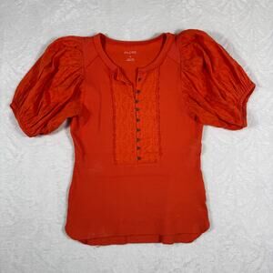 Anthropologie Pilcro Bella Henley Top Women's Small Puff Sleeve Button Front